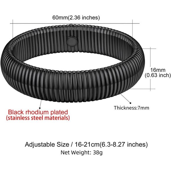 Women Gold Stainless Steel Stretch Flexible Wide Wristband Bangle Chain Bracelet - Picture 6 of 9